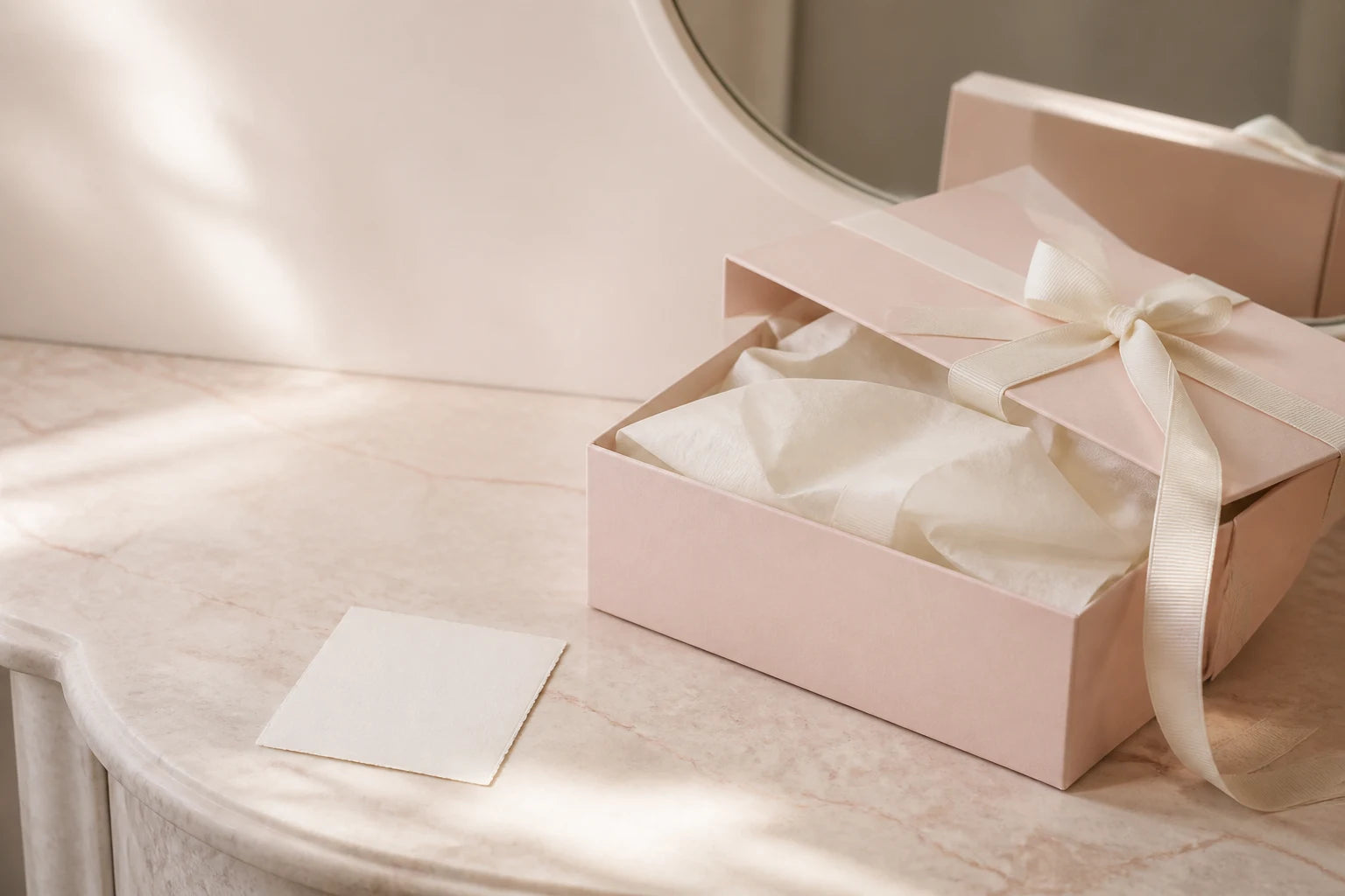 Blush gift box with ivory ribbon