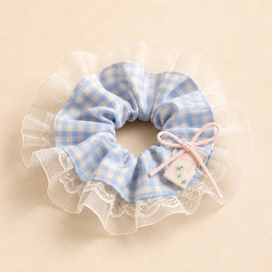 The Lace Scrunchie — Gingham Sky