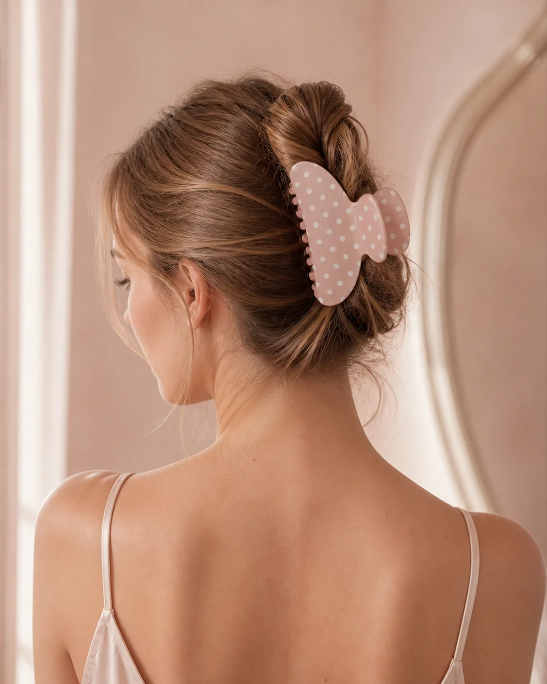 Polka claw clip holding a French twist